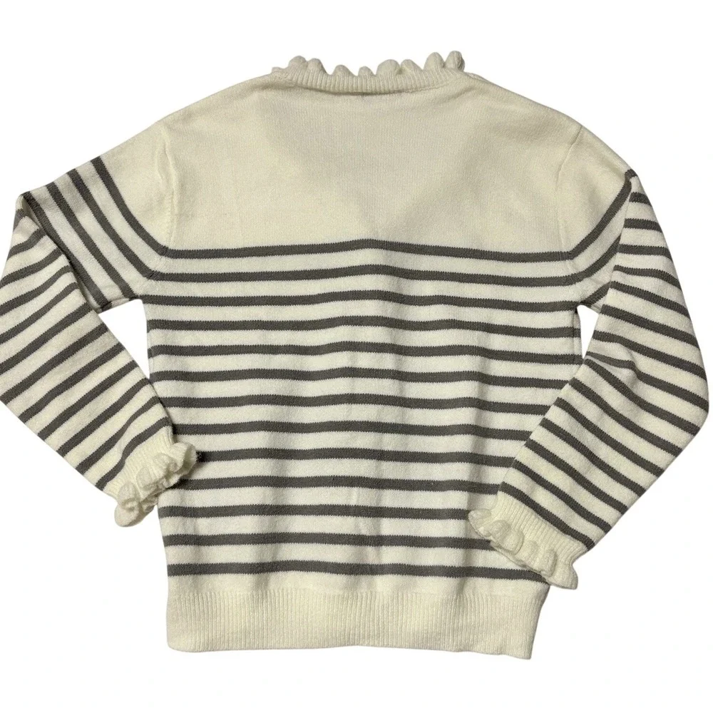 Pretty Garden Cardigan Sweater‎ Women M Stripes Nautical Buttons Soft Ruffle - Picture 7 of 9